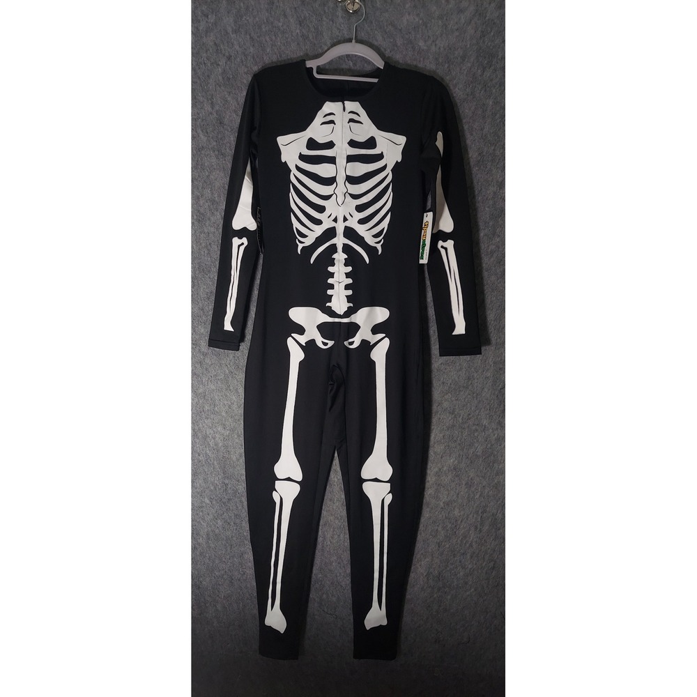 Tipsy Elves Women Skeleton Bodysuit M Black Spooky Halloween Zip Up Costume